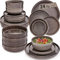 SÄNGER Kairo Graphit | Tafelservice 24 tlg, Steingut Geschirr Set 6 Personen, 6x Speiseteller 6x Dessertteller 6x Pastaschalen 6x Schalen Geschirrset & Schale Mocha Braun, Teller Set VALUE COLLECTION