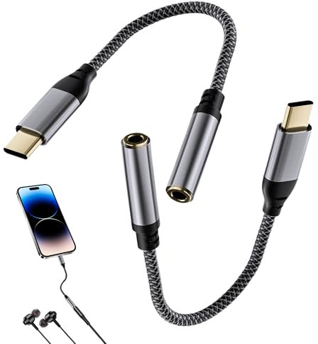 2PCS USB C to 3.5mm Type C to 3.5mm Headphone Aux Digital Audio Earphone Adaptor Aux to USB C Earphone Adapter for Samsung, SONY, Pixel, iPhone15/16 Series, iPad Pro and More USB-C Devices