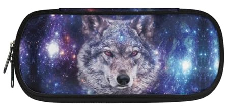 NETILGEN Kinder Schule Liefert Organizer Federmäppchen Doppel Reißverschluss Stift Tasche Bleistift Aufbewahrungstasche, Blaue Milchstraße Wolf, Schultasche
