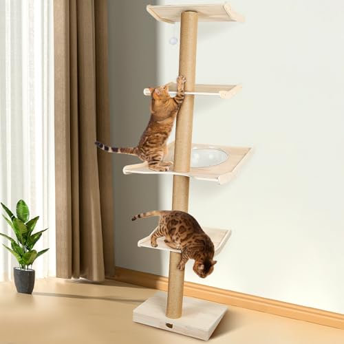 Bartuke Árbol para Gatos, Torre para Gatos de 76''H de Altura con Poste para Arañar y Percha con Estantes para Gatos, Torre para Trepar Gatos contra la Pared para Gatos de Interior
