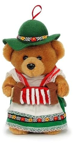 Trachten-Teddybär mit Dirndl und Akkordeon 25 cm braun/bunt Plüschteddybär