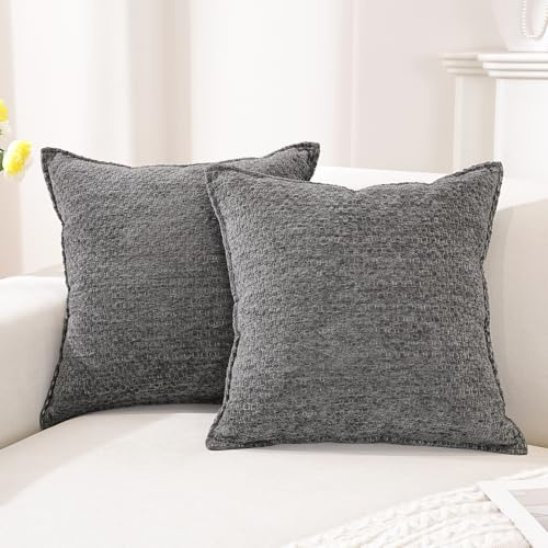 YSTELLAA 2er Set Chenille Kissenbezug 45x45, Weich Moderne Dekorative Kissenbezüge, Kissenhülle Mit Verstecktem Reißverschluss, Kissenbezug Für Sofa Schlafzimmer Wohnzimmer Balkon, Hellgrau