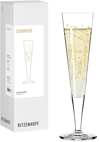 RITZENHOFF 8191005 Champagnerglas 200 ml - Serie Astro - Motiv Sternzeichen Zwillinge mit Echt-Gold, Made in Germany
