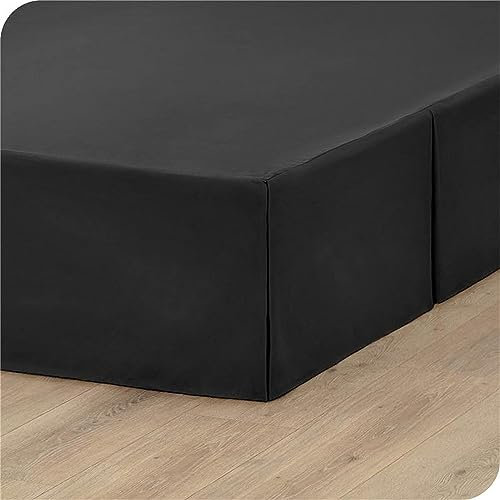 Cache-sommier élastique 180 x 200 cm en coton plissé avec volants de poussière - Housse décorative de 35 cm de hauteur - Pour matelas simple/double/grand lit/king size - Noir