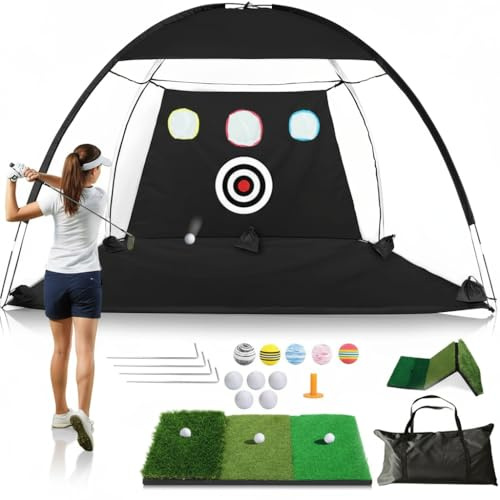 Golf Nets for Garden, 10 x 7 ft Golf Practice Net for Driving and Chipping | Triple Turf Mat, 6 Balls and Carry Bag for Indoor and Outdoor Home Training