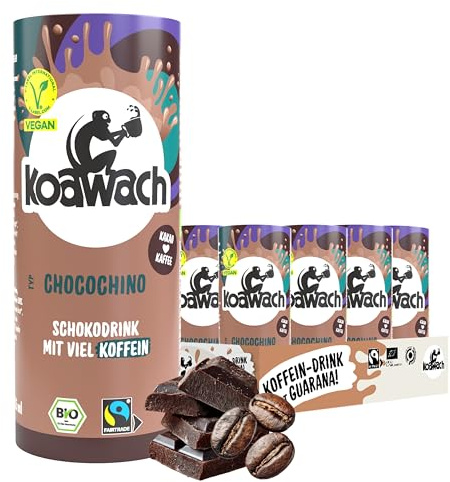 koawach – Trinkschokolade Chocochino Schokolade mit Koffein 12x235ml Set – Bio-Trinkkakao mit Guarana & Kaffee – Hafermilch Energy Drink alternative mit Hafer – Schokodrink in nachhaltigen Papp-Dosen