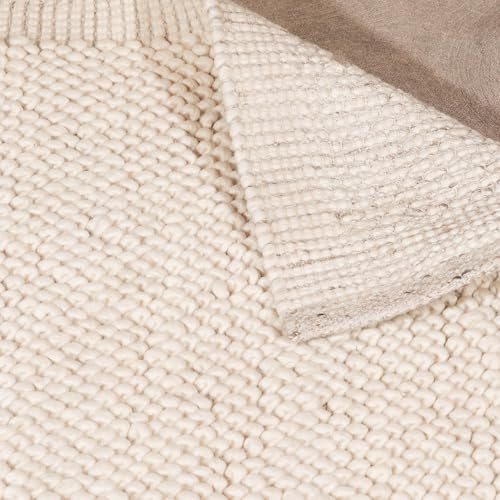 Ivory Chunky Textured Pebble Weave Wool Border Rug (170x120cm)