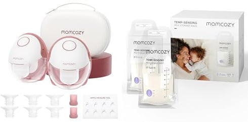 Momcozy M6 Tire-Lait Electrique Mains Libres Portable&Momcozy Sachets de Congélation Lait Maternel 180mL