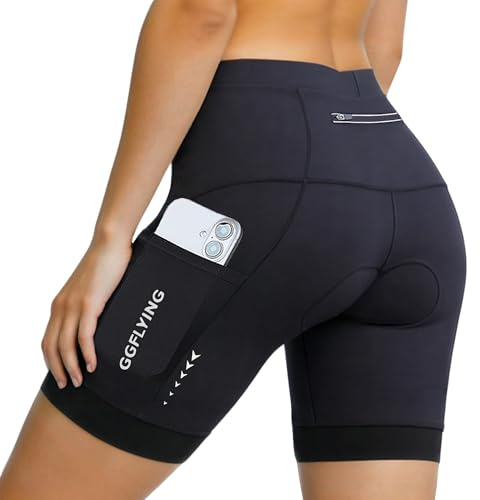 GGFLYING Pantaloni Ciclismo Donna 5D Imbottiti Pantaloncini Corti Ad Asciugatura Rapida Traspiranti con 3 Tasche