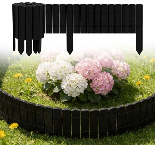 UISEBRT Mähkante Rollborder,Flexibler Holzzaun holzpalisaden Steckzaun Holz,Palisade Rasenkante Beeteinfassung Beetbegrenzung Beetumrandung für Gartenzaun Rollzaun,200 x 10 cm Anthrazit