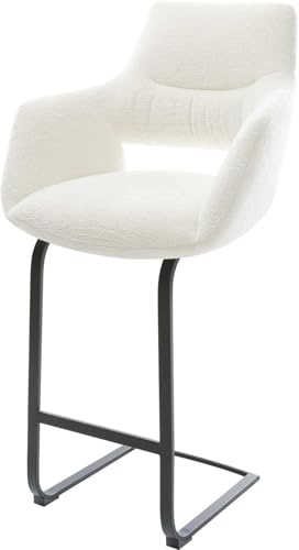 DELIFE Barstuhl Yago-Flex Freischwinger Flach Metall Schwarz Bouclé Soft Beige Taschenfederkern