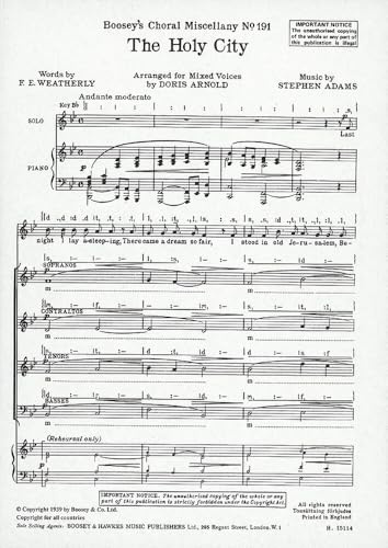 The Holy City: solo and mixed choir (SATB) a cappella. Partition de chœur.