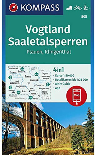 KOMPASS Wanderkarte Vogtland, Saaletalsperren, Plauen, Klingenthal: 4in1 Wanderkarte 1:50000 mit Aktiv Guide und Detailkarten inklusive Karte zur ... Langlaufen. (KOMPASS-Wanderkarten, Band 805)