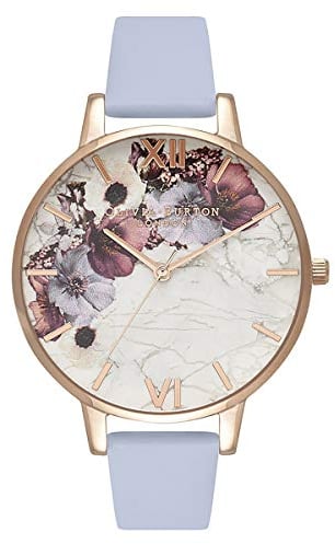 Olivia Burton Analog Quarzuhr für Damen mit Hellblaues (Chalk Blue) Lederarmband - OB16MF10