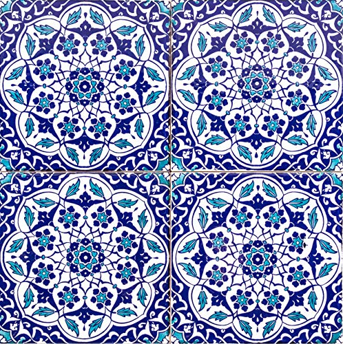 Piastrelle cucina e bagno decorate in ceramica Cerames Taner 20x20 cm | Rivestimenti Iznik colorati, 1 confezione - 0,48m2 (12 pezzi), mattonelle decorative ideale per cucina o bagno, rustico