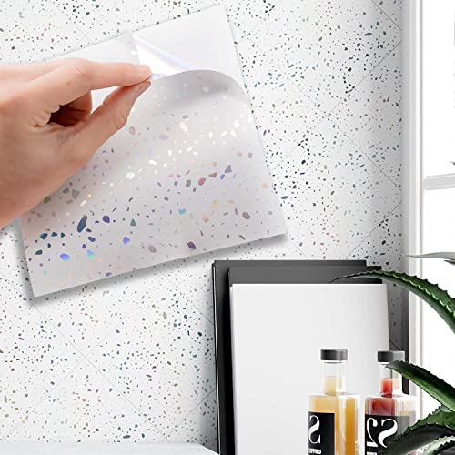 WALPLUS Lot de 120 autocollants muraux holographiques à paillettes pour carrelage de cuisine, salle de bain, dosseret - 15 cm