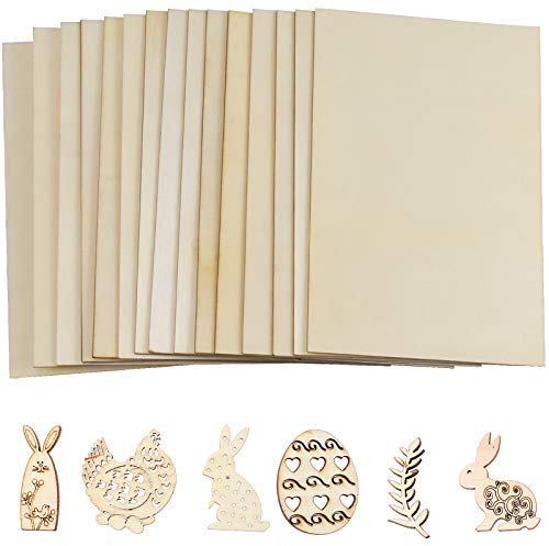 AvoDovA 15Stk Sperrholz Platten 1.5mm, 15 x 10 cm Dünne Sperrholzplatte, Holz zum Basteln und Bemalen, Leere Holzscheiben, Holzplatte Rechteck für Holzhandwerk, DIY Ostereier Kunsthandwerk Dekoration