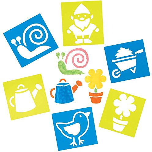Baker Ross FE517 Garden Craft Stencils - Pack of 8, Plastic Stencils for Children, Art Set for Kids to Create and Design Themed Books, Cards and Pictures