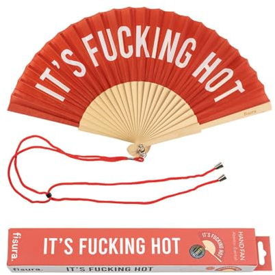 Fisura - Original Handheld Folding Fan with message in english. Funny wooden fan. Original holding Hand Fans. Birthday Gifts Wedding Party Decoration (Hot, black) (Hot, red)