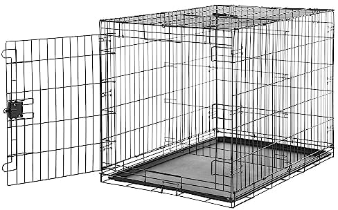 Amazon Basics Zusammenklappbarer Hundekäfig aus Metalldraht mit Bodenschale, Einzeltür, 106.7 x 71.1 x 76.2 cm (L x W x H), Schwarz