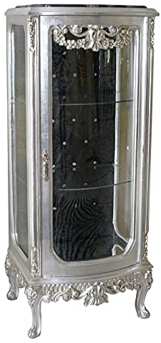 PALAZZO INT Vitrine Antik Vitrinenschrank Silber 130cm Glasvitrine Rokoko Regal bar049e Palzzo Exklusiv