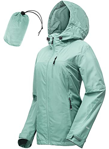 33,000ft Veste de pluie imperméable et pliable pour femme - Légère et respirante - Coupe-vent - Coupe-vent - Pour la course à pied, le golf, le cyclisme - Avec capuche, vert menthe, 42
