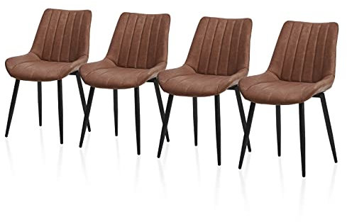 TUKAILAI Esszimmerstühle 4er Set aus Kunstleder, Küchenstühle mit Rückenlehne,weichen Kissen,Metallbeine, Ergonomische Sessel, Moderne Stühle für Küche,Esszimmer,Wohnzimmer,Empfangsraum, Braun