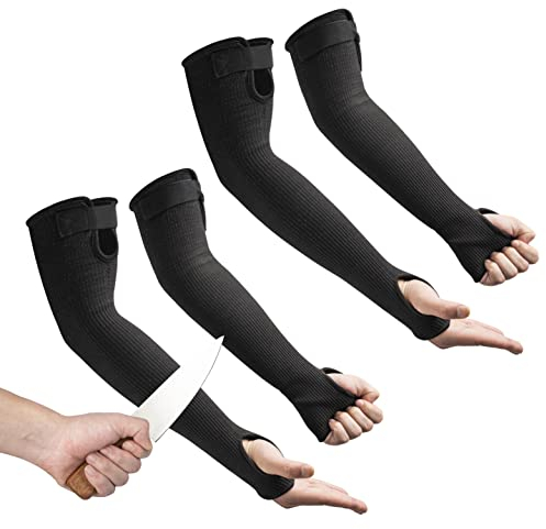 OriStout Schnittfeste Bauernärmel mit Daumenloch, schwarz, 2 Paar, schützende Armstulpen für Gartenarbeit, Schweißen, Küche, Armschutz zum Beißen, Haustierpflege