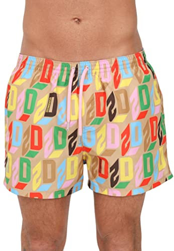 DSQUARED2 Beachwear Uomo Beige Shorts Mare con Logo Multicolor all Over 52