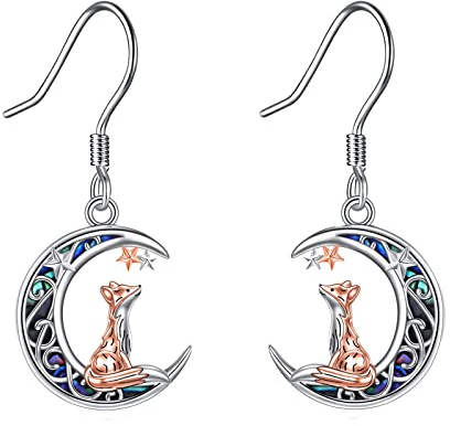 Fuchs Ohrringe Sterling Silber Fuchs Mond Abalone Muschel Ohrhänger niedlich Tier Fuchs Schmuck Geschenke für Frauen
