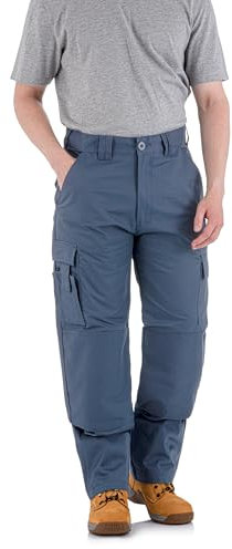 WrightFits Falcon - Pantaloni da lavoro da uomo, colore nero e blu navy, resistenti, con tasche cargo e ginocchiere, cuciture triple, abbigliamento da lavoro durevole, Grigio, 32W x 33L
