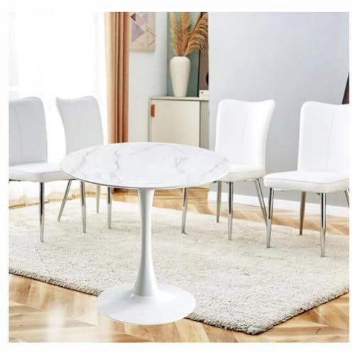 Beistelltisch, Tulip Runder moderner Esstisch mit Granitplatte und Metallsockel für Küche und Esszimmer, Couchtisch, Freizeit-Beistelltisch (Größe: 60 cm, Farbe: Weiß)
