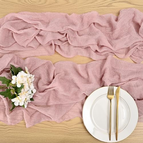 LYAFS 2 Stück Käsetuch Tischläufer, 80 x 300 cm, Altrosa Käsetuch Tischläufer, rustikale Boho Gaze Tischläufer, romantische Hochzeits Tischläufer, Tischdekoration für Küche, Brautparty, Party