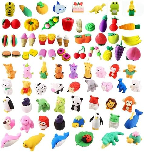 95 japanische Radiergummis – lustige und farbenfrohe Tier-, Obst-, Gemüse- und Dessert-Designs für Klassenzimmer-Belohnungen, Partygeschenke und Schulbedarf – ideal für Kinder und Studenten
