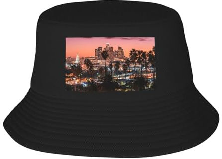 AMINNU Los Angeles Palmen Unisex Fischerhut Faltbarer Outdoor-Fischerhut Sonnenhut, Schwarz , One size