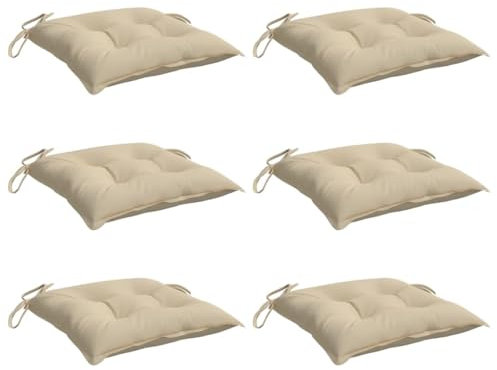 vidaXL Lot de 6 Coussins de Chaise, Galette de Siège avec Jeux de Cordes, Coussin d'Extérieur Imperméable, Beige 40x40x7 cm Tissu Oxford