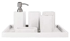 Seifenspender Seifenspender, Hotel-Dekoration, Seifenflasche, 6-teilig, natürlicher Sandstein, moderner Stil, Waschtisch-Zubehör-Set, Emulsionsspender Deko(Blanc)