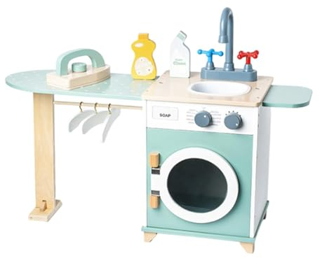 MagiDeal Giocattolo in Miniatura per Lavatrice, Set da Gioco per Lavanderia in Legno, Simulazione Montessori, Giocattolo per Regali di Festa, Ragazzi e Ragazze