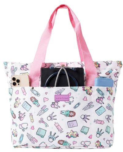 Nurse is Love Borsa grande a spalla per infermiera con tasche | Con manici e cerniera per il lavoro e l'uso quotidiano
