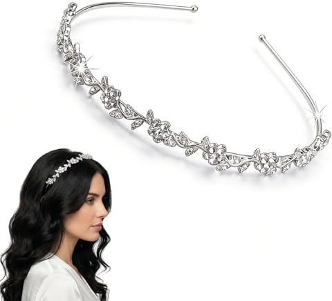 WiDream Hochzeit Braut Haarreifen, Kristall H-ochzeit S-tirnband Strass, Silberne Kristall S-tirnband Haarreif, Strass Hochzeit Haarband, Silbernes Stirnband mit Strasssteinen