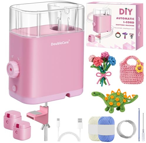 DoubleCare Tricotin Automatique, Eléctrico Máquina de Tejer | 2 Bobinas de Hilo y Alambre de Hierro de 2 m, DIY Máquina de Ganchillo para Proyectos Rápidos, Rosa