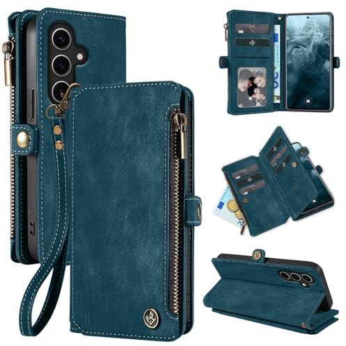 LBH Handy Hülle für Samsung Galaxy S24 FE Klapphülle RFID Schutz Wallet Geldbeutel Geldbörse Cover Case Flipcase Kartenfächer Geldfach Münzfach Petrol