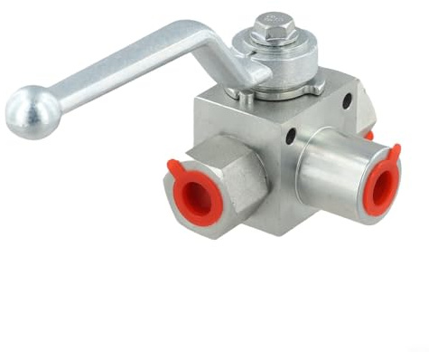 Robinet à boisseau sphérique hydraulique haute pression 3 voies pour eau et gaz, évalué à 500 bar avec technologie innovante de prévention des fuites (G3/4)