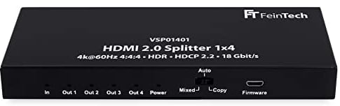 FeinTech VSP01401 HDMI 2.0 Splitter 1 auf 4 Verteiler Ultra-HD 4K@60Hz YUV 4:4:4 HDR HDCP 2.2 EDID 18 Gbps
