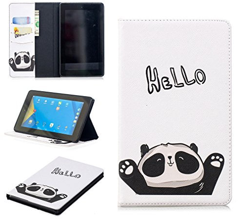 LMFULM® Case for Amazon Fire 7 2015/2017 (7.0 Inch) PU Leather Case Panda Say Hello Pattern Stent Function Holster Flip Cover for Amazon Fire 7 Tablet PC