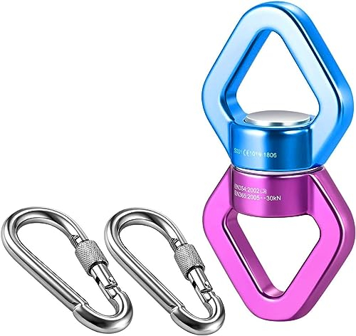 MALAYAS Safety Aluminum Alloy Triangular Rotational Device Hanging Swivel Hook Accessory 30KN 360 Degree Rope Swivel Connector,Rotational Device with Carabiner Set, Indoor and Outdoor Rock Climbing