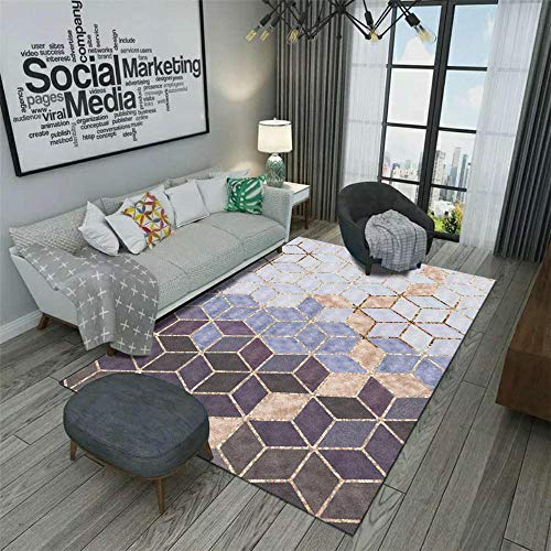 TEPPICH-CY-ZK Nicht Verblassen einfach zu säubern Teppiche Lila blaues Braun geometrisches dreidimensionales Musterdesign Super weich Flur Teppiche 40 * 60cm