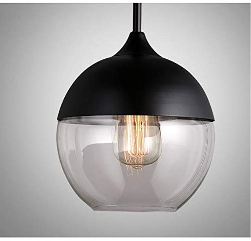 E27 Hängelampe Pendelleuchte Light Vintage industriellen Metall-Finish Klarglas Glaskugel Runde Schatten Loft Pendelleuchte Lampe Retro Decke Light Vintage Lamp