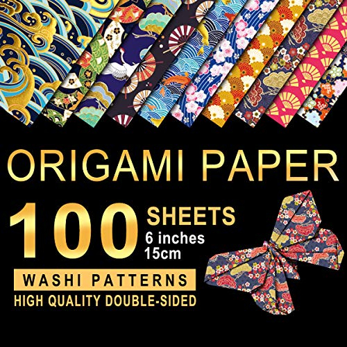 Origamipapier Washi-Muster 100 Blatt 10 verschiedene Muster Doppelseitiger Faltpapier Bronzieren 15x15cm