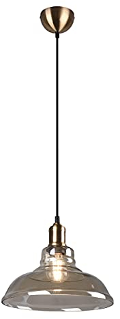 Reality Leuchten Pendelleuchte Aldo R30731004, Metall Altmessing, Glas amberfarbig, exkl. 1x E27, 28 cm